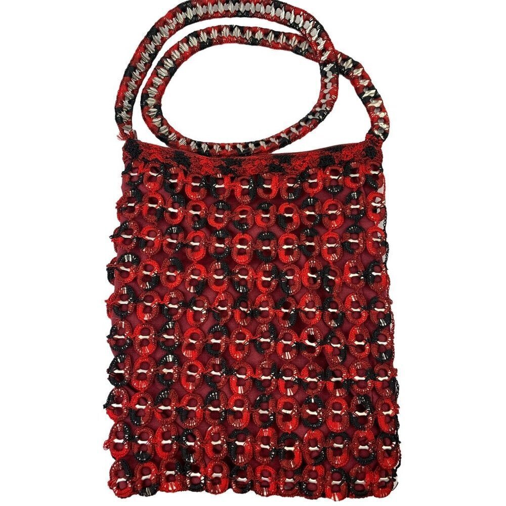 Women's Red Bottle Cap Knitted Cross Bag - Picture 1 of 8
